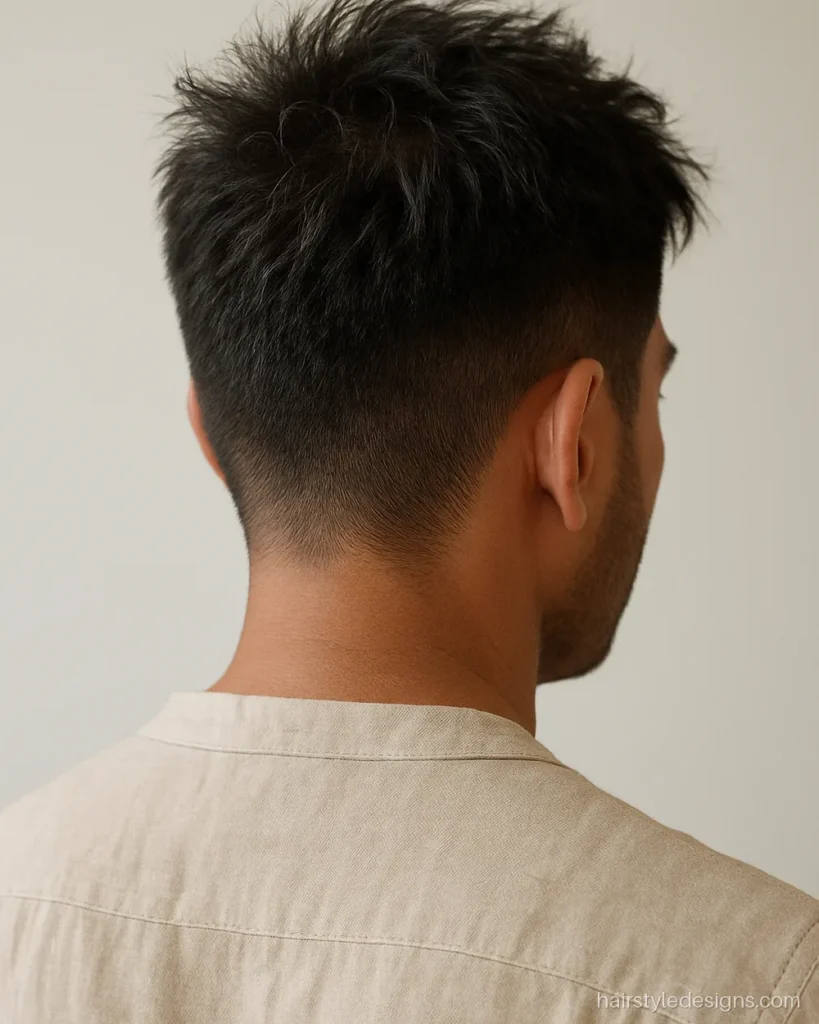 Short messy hairstyle for fine hair with a tousled crown and short sides