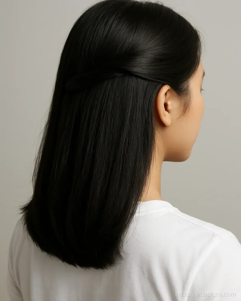 Simple front hairstyle for college with one front twist and open hair