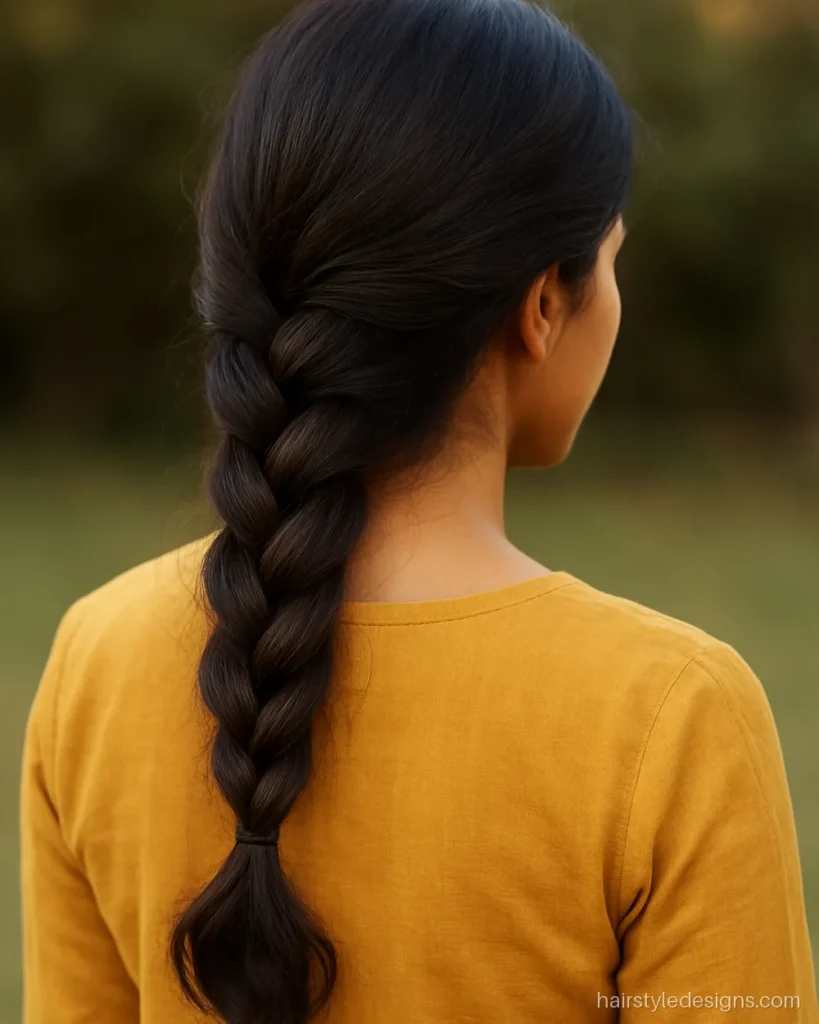 Easy and beautiful hairstyle with a loose side braid over one shoulder