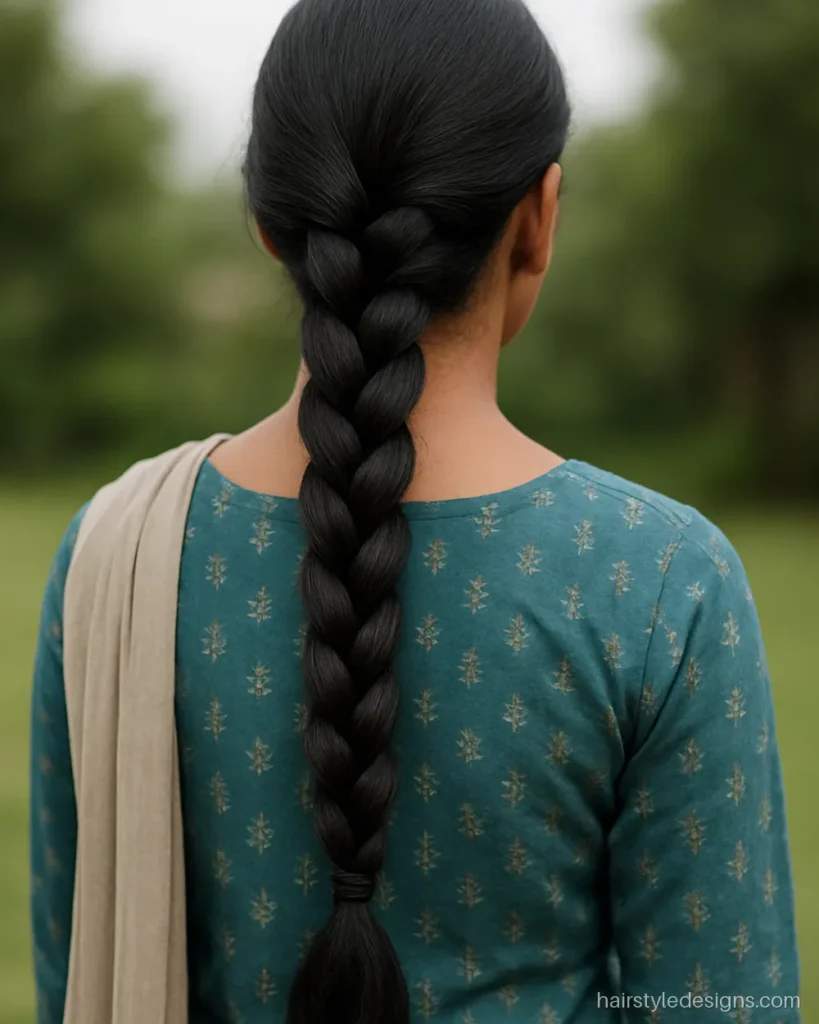 Daily wear hairstyle with a simple braided low ponytail