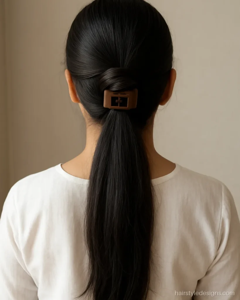 Easy hairstyle with a low twist held by a medium clutcher