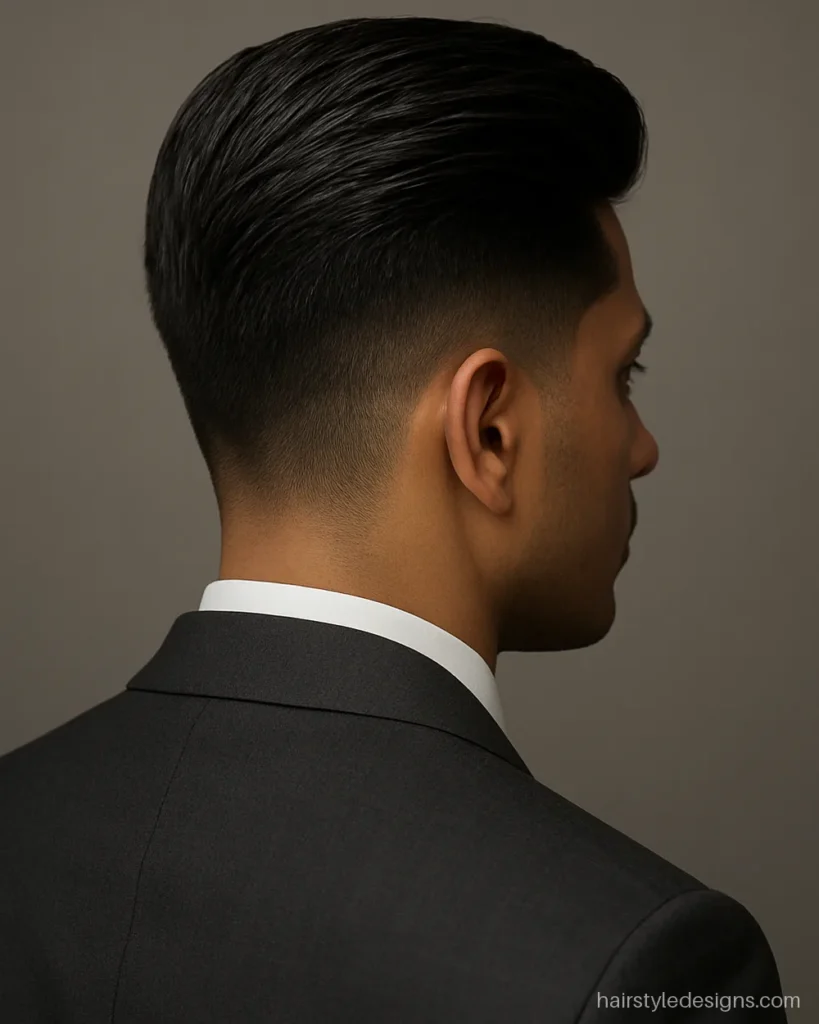 Businessman hairstyle with the top brushed back neatly and a classic taper