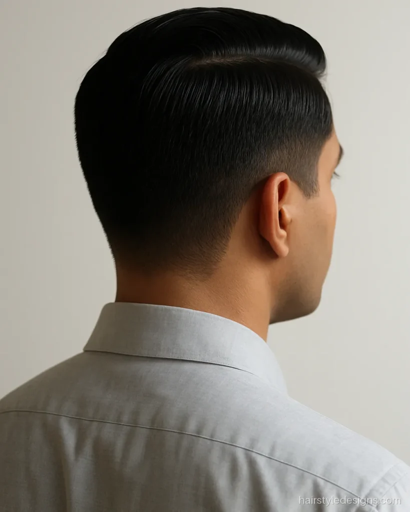 Classic side part hairstyle with scissor-cut sides and a soft natural parting