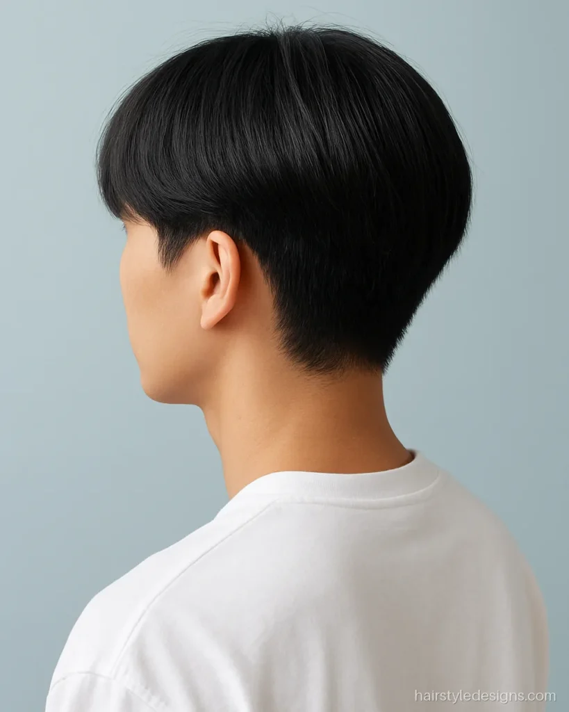 Korean middle part hairstyle with a soft wispy fringe and rounded shape