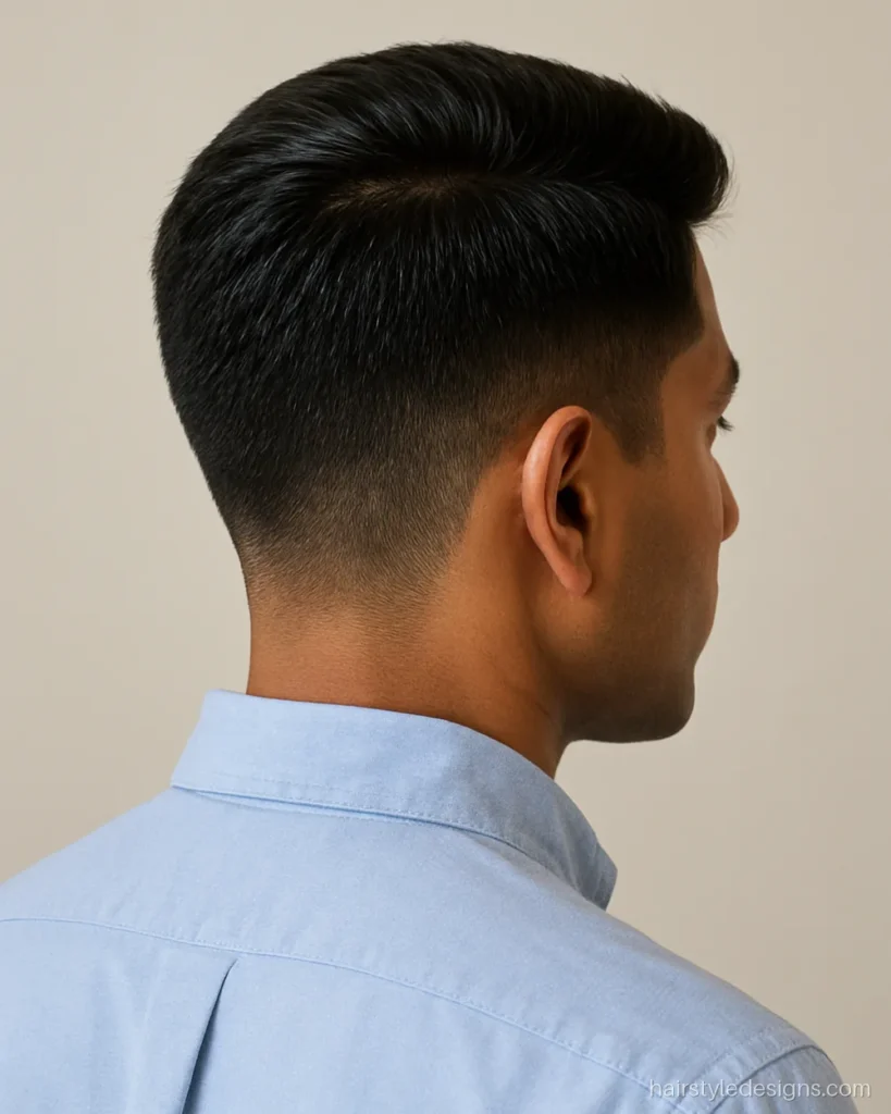 Classic hairstyle in the old money style with a short tidy ivy league cut