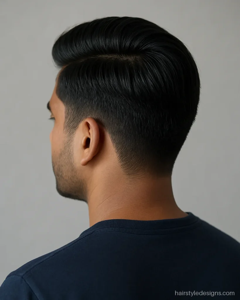 Old money hairstyle men with thick hair brushed full from a deep side part