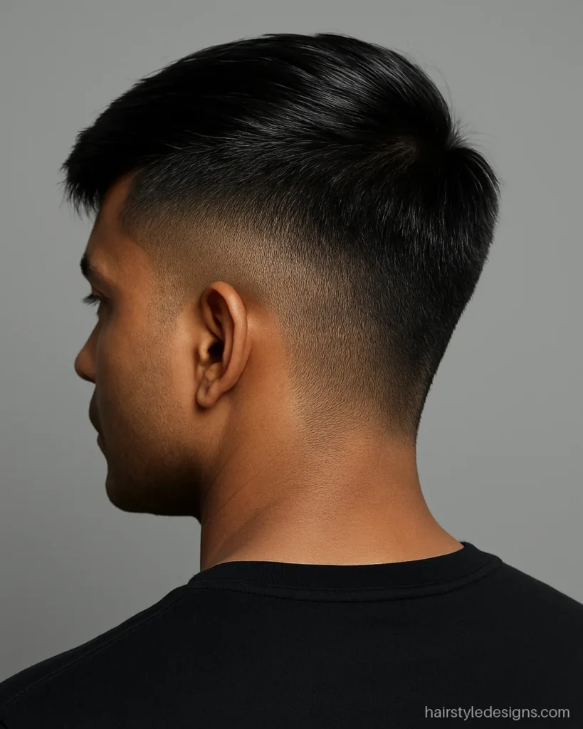 One side cutting hairstyle with one shaved side and a long top swept over