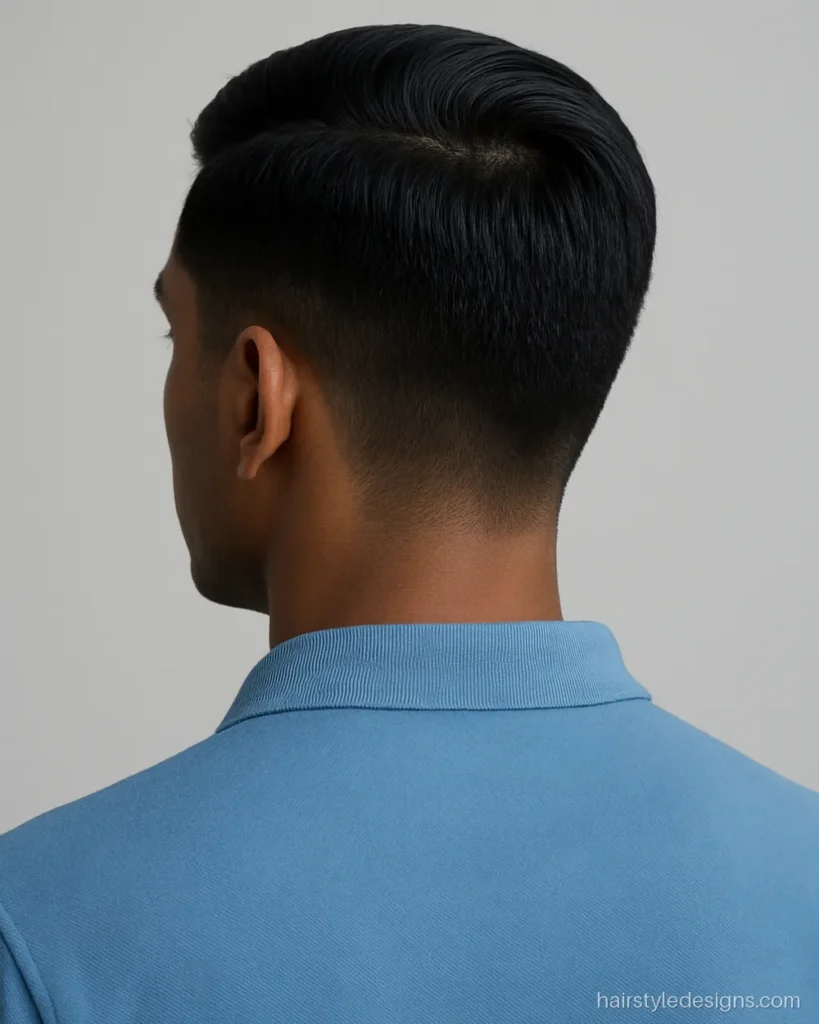 Short neat side part hairstyle for boys and young men with a tidy taper