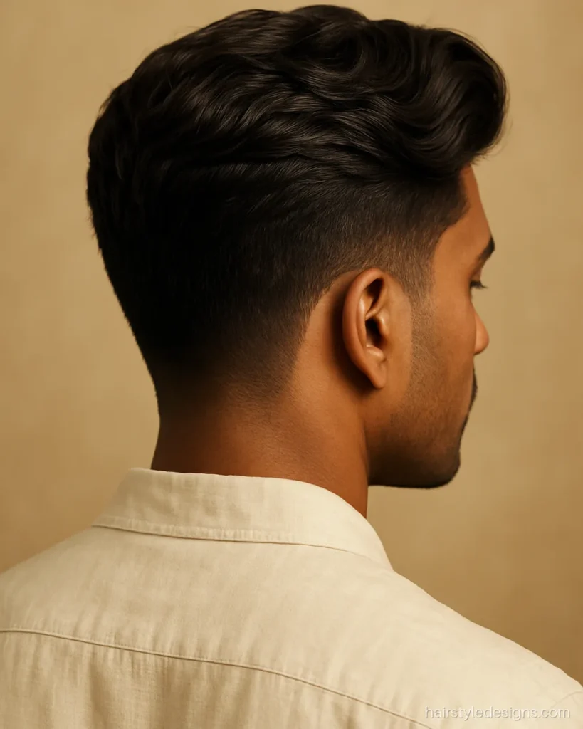 Side parted hairstyle on wavy hair with volume lifted at the front