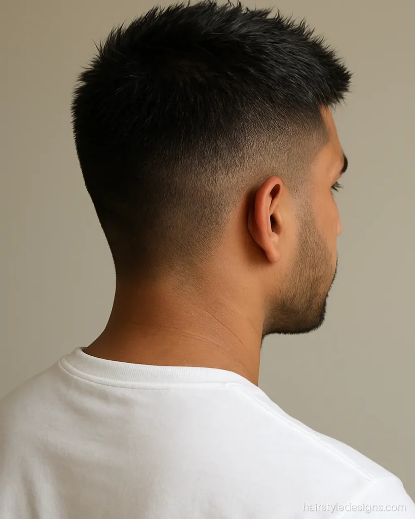Short textured crop hairstyle men can wear with number 1 sides and a spiky top