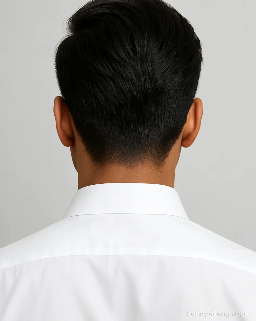 Flow cut hairstyle men can wear to office with a neat tapered nape
