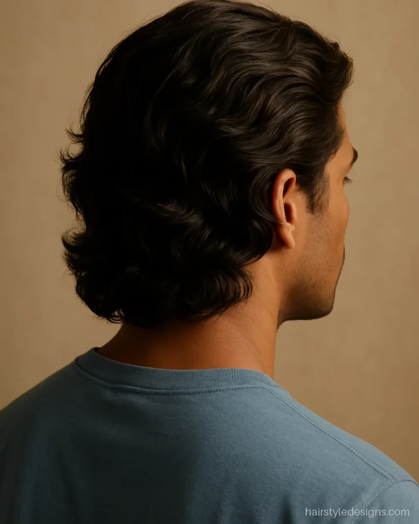 Textured flow hairstyle on wavy hair with loose movement and natural volume