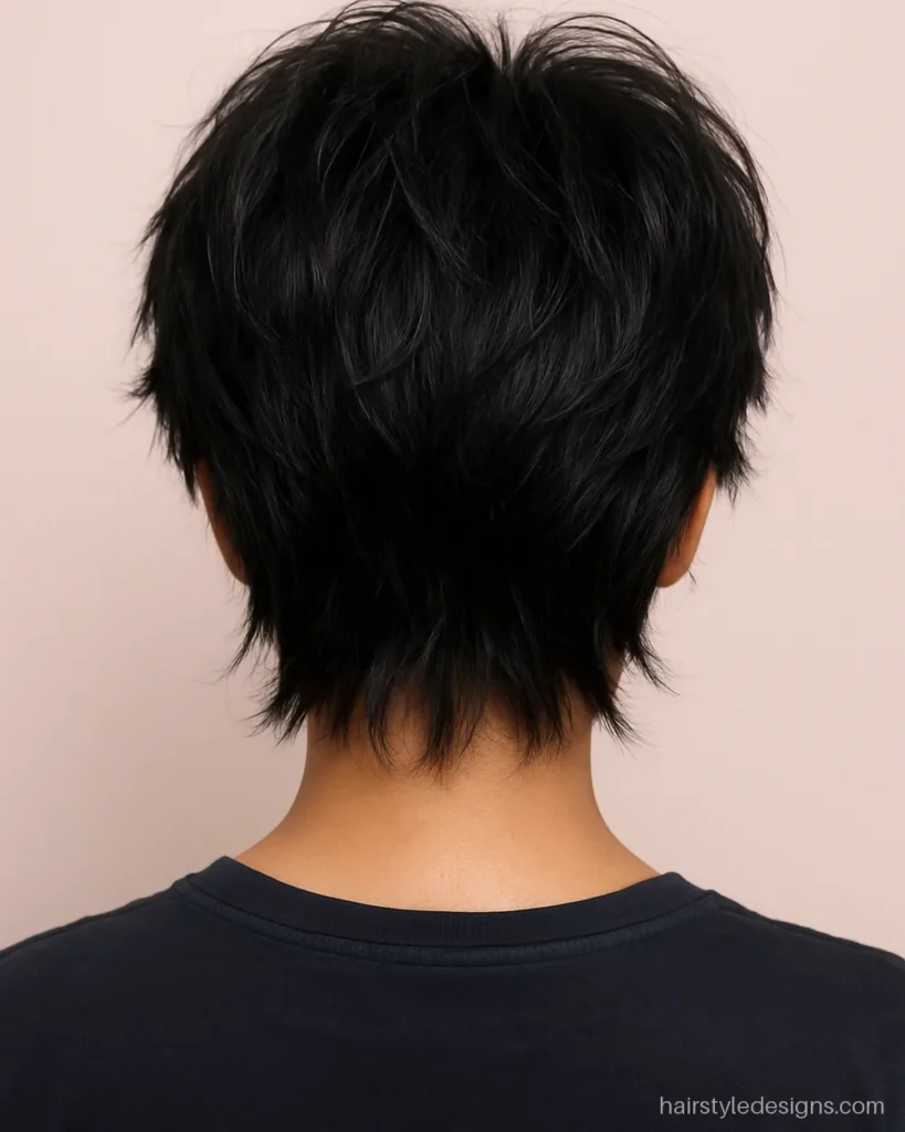Short wolf cut hairstyle for girls with messy layers above the shoulders