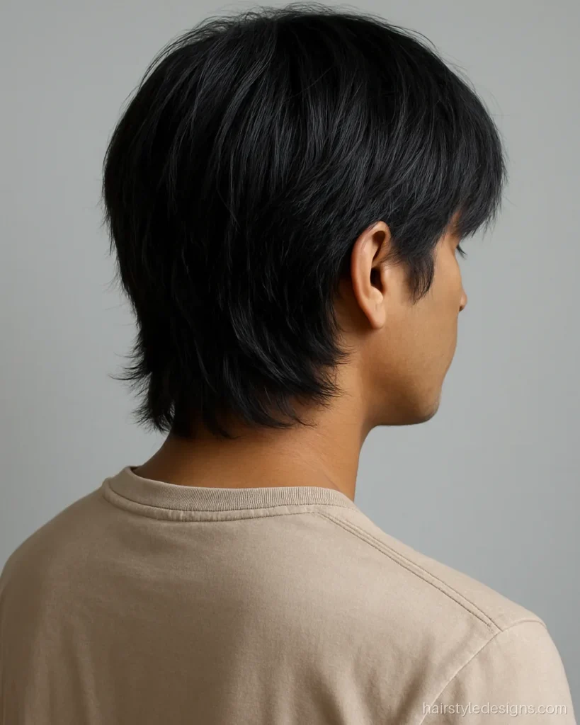 Shaggy hairstyle men with medium layered hair and a soft textured fringe
